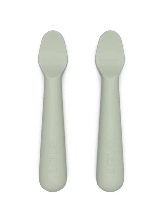Lalo Little Spoon Set - 2 Piece Baby Spoons Set for Infants & Babies - Made From Food Grade Silicone Dishwasher Safe - Baby Feeding Essentials for Early Stage Mealtime - Sage - Image 1